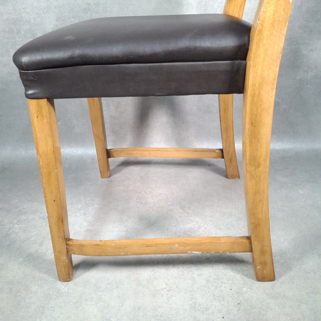 Dining Chair Vintage Brown Faux Leather Wooden Frame Retro Café Pub Restaurant