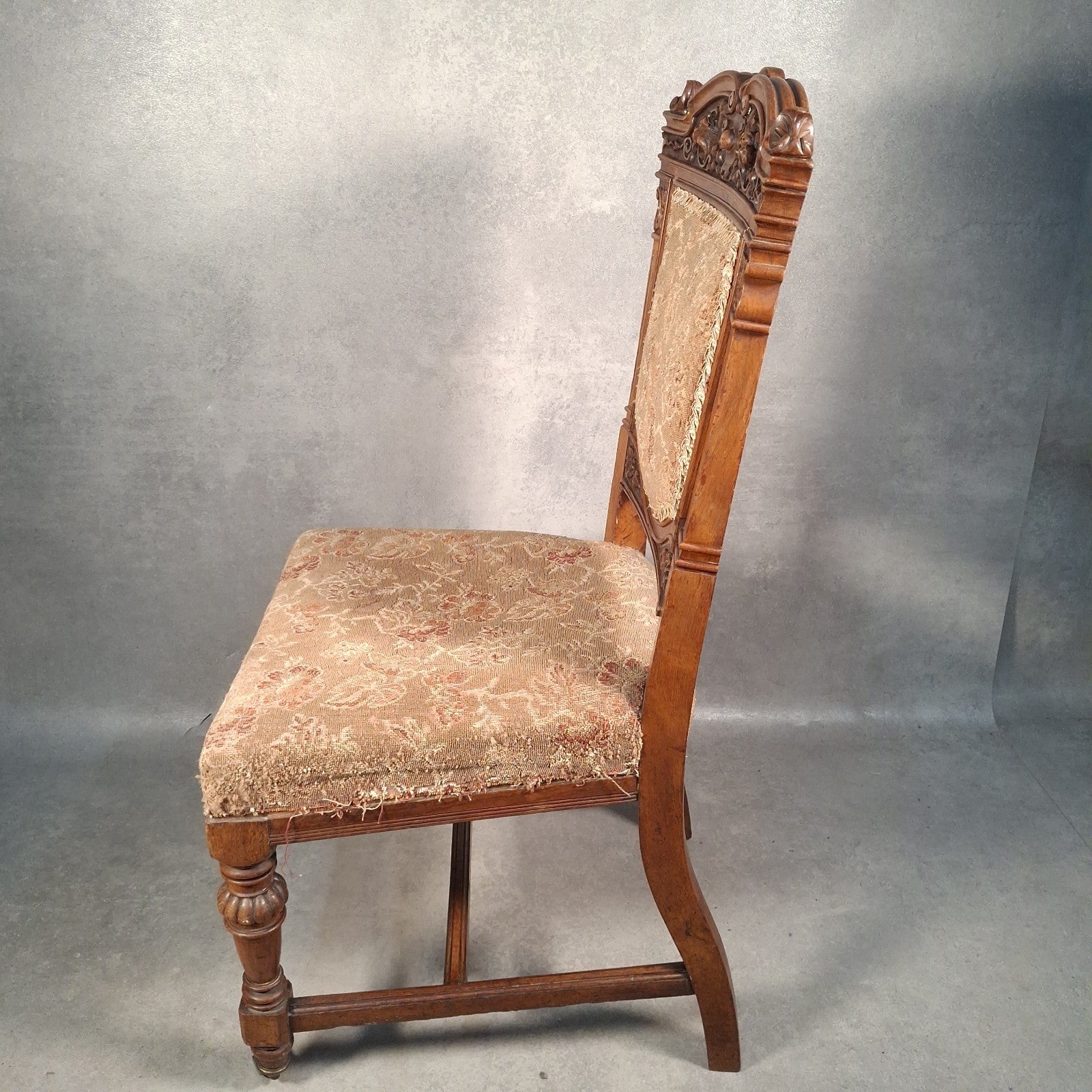Antique Barber & Son Birmingham Walnut Carved Dining Hall Chair Brass Castors