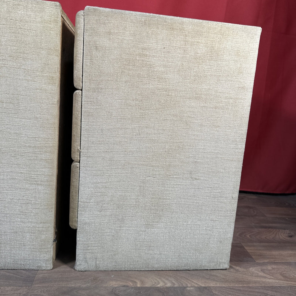 Velvet Bedside Vanity Cabinets Tables Mid Century 1970s Beige