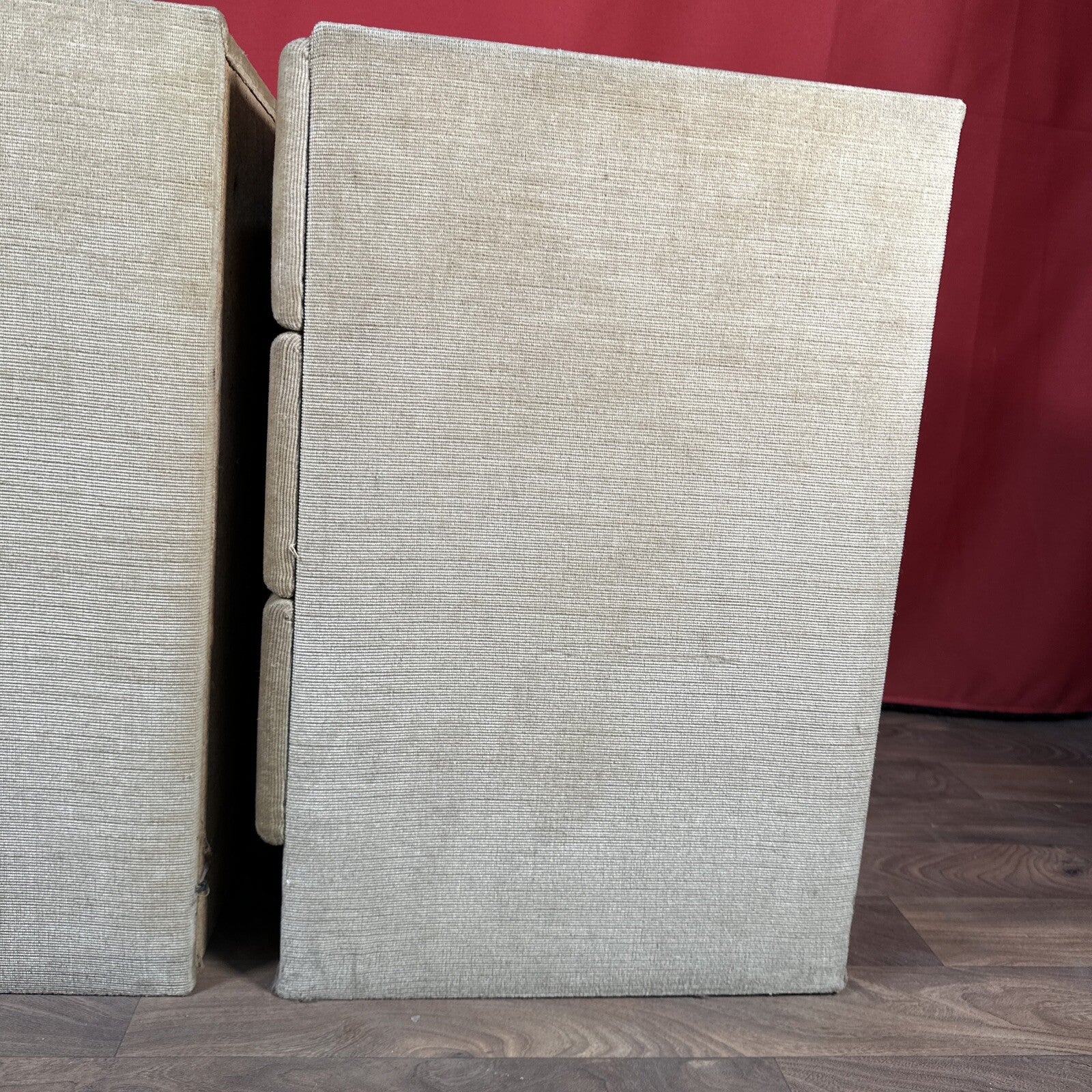 Velvet Bedside Vanity Cabinets Tables Mid Century 1970s Beige