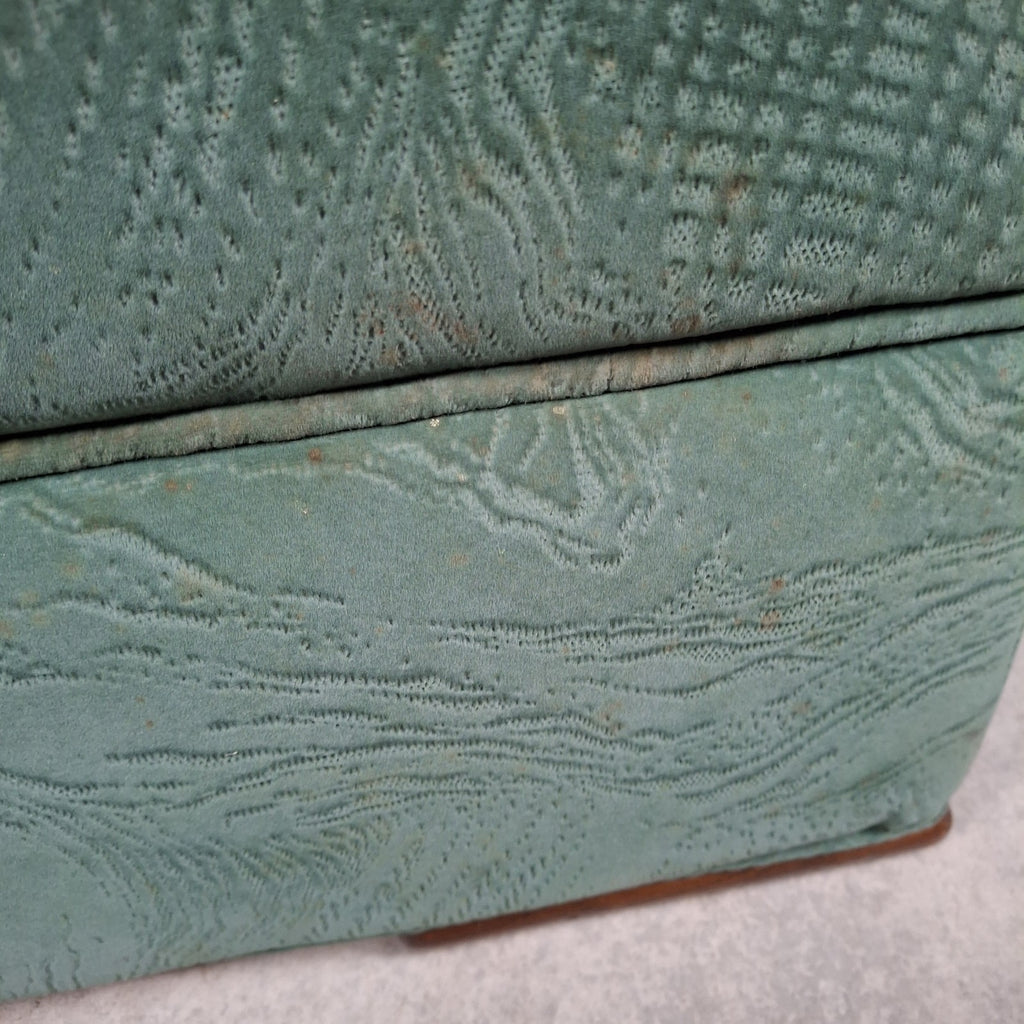 Vintage Roy Allen Upholstered Footstool | Green Velvet-Feel Fabric | 1980s | Made in England | Used