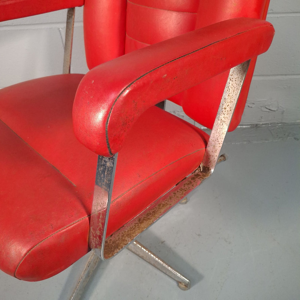 Vintage Red Vinyl Swivel Armchair | Barber Salon Style | Used | Restoration Project