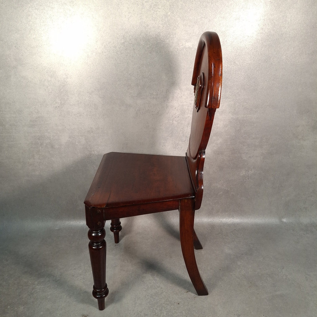 Victorian Mahogany Shield Back Chair With Brass Monogram Initials Antique