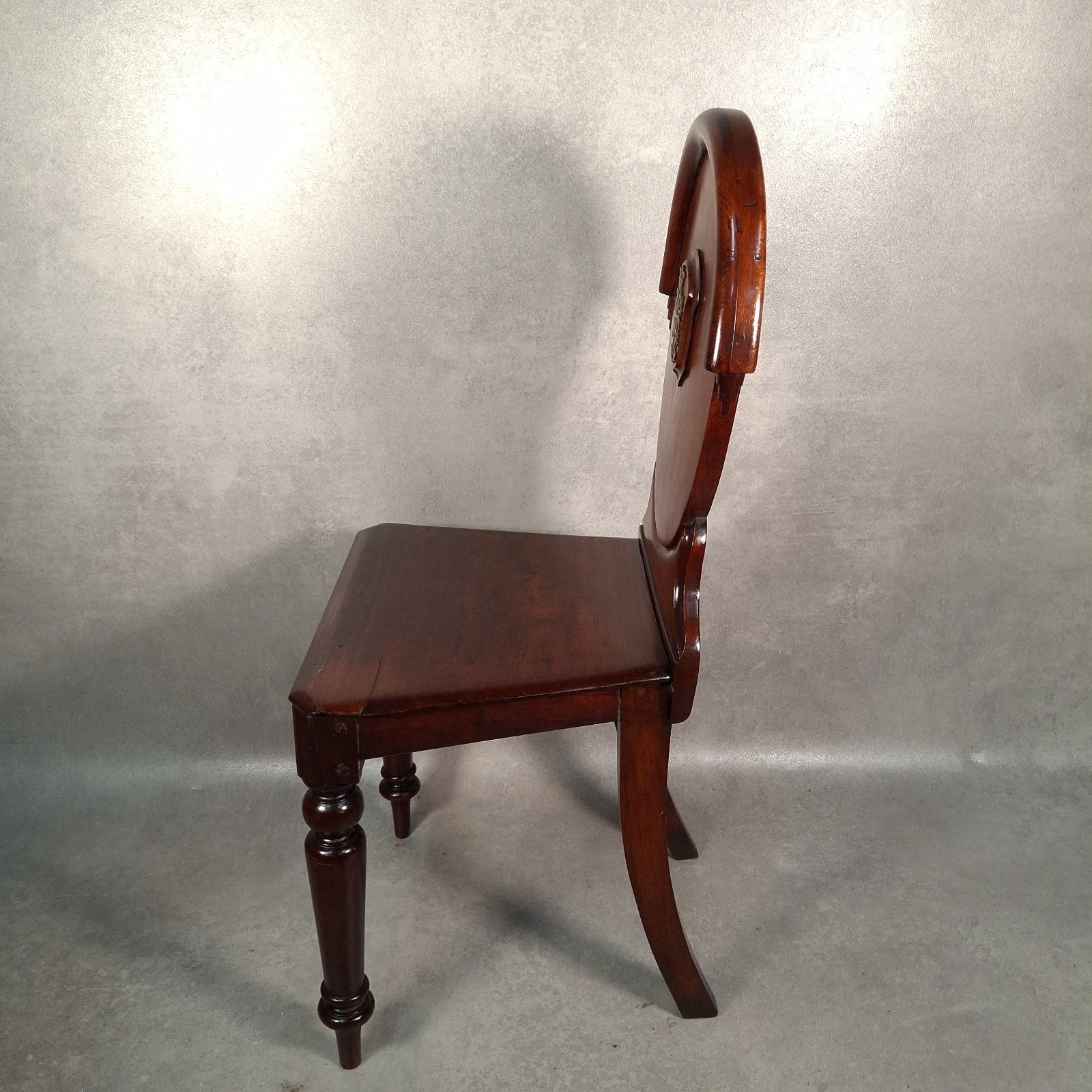 Victorian Mahogany Shield Back Chair With Brass Monogram Initials Antique