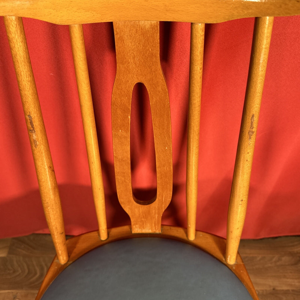 Dining Chair Mid Century Blue Vinyl Seat Cushion Made In Romania PROP