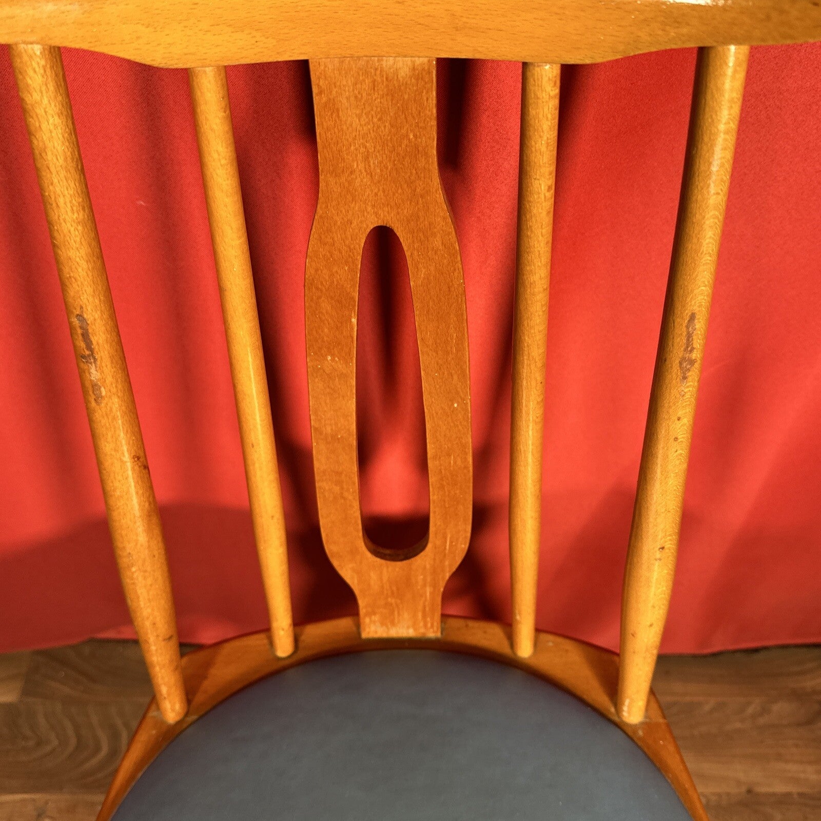 Dining Chair Mid Century Blue Vinyl Seat Cushion Made In Romania PROP