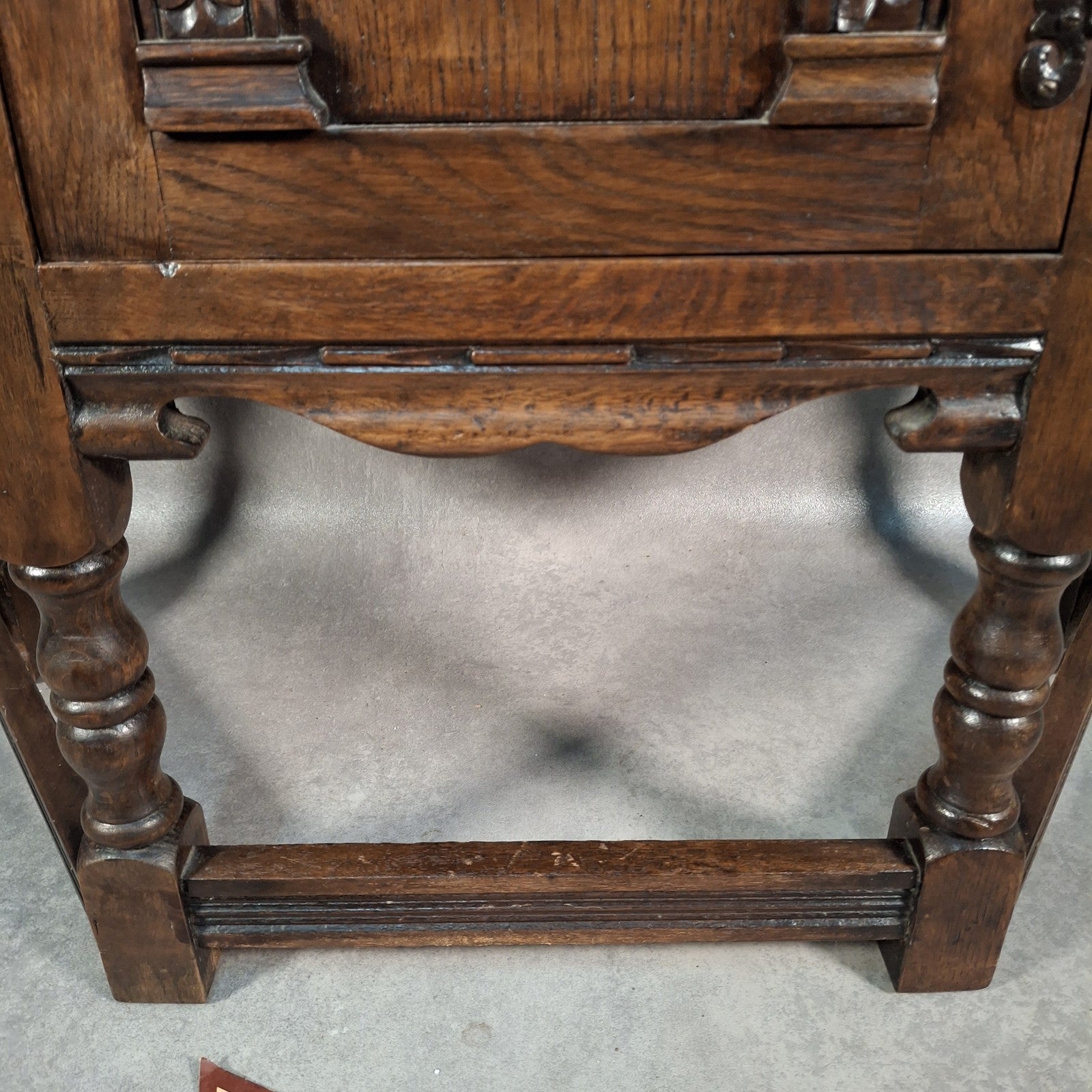 Old Charm Wood Bros Oak Hall Stand Cabinet – Carved Tudor Style Side Cupboard