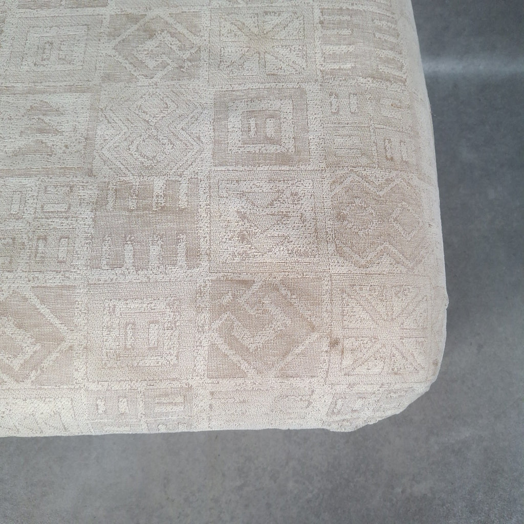 Footstool Pouffe Ottoman Geometric Pattern Fabric 80s 90s Upholstered VTG Beige