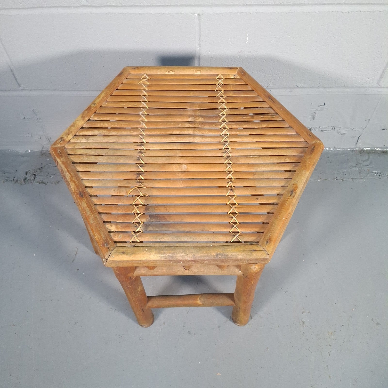 Vintage Hexagonal Rattan & Cane Nest of Tables | Boho Side Tables | Used | 43cm