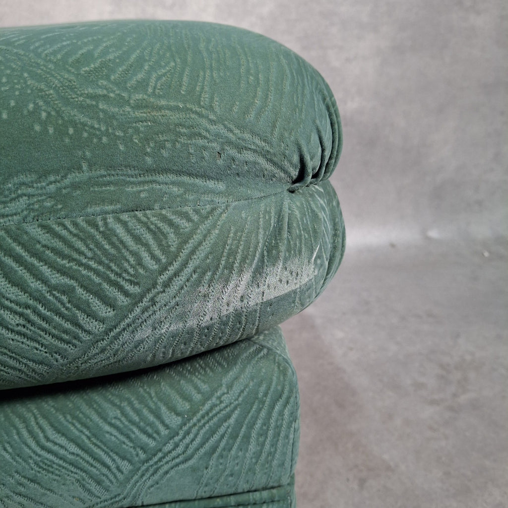 Vintage Roy Allen Upholstered Footstool | Green Velvet-Feel Fabric | 1980s | Made in England | Used