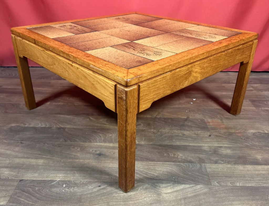 Vintage Danish Mid-Century Coffee Table | Square Teak Frame with Floral Tiled Top