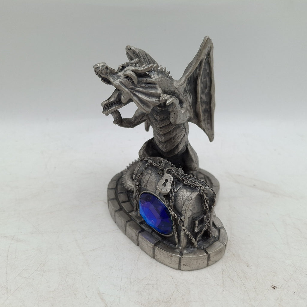 Tudor Mint Myth & Magic 'The Ferocious Dragon' Pewter Figurine No. 3865 - Blue Crystal - With Box - Pre-Owned