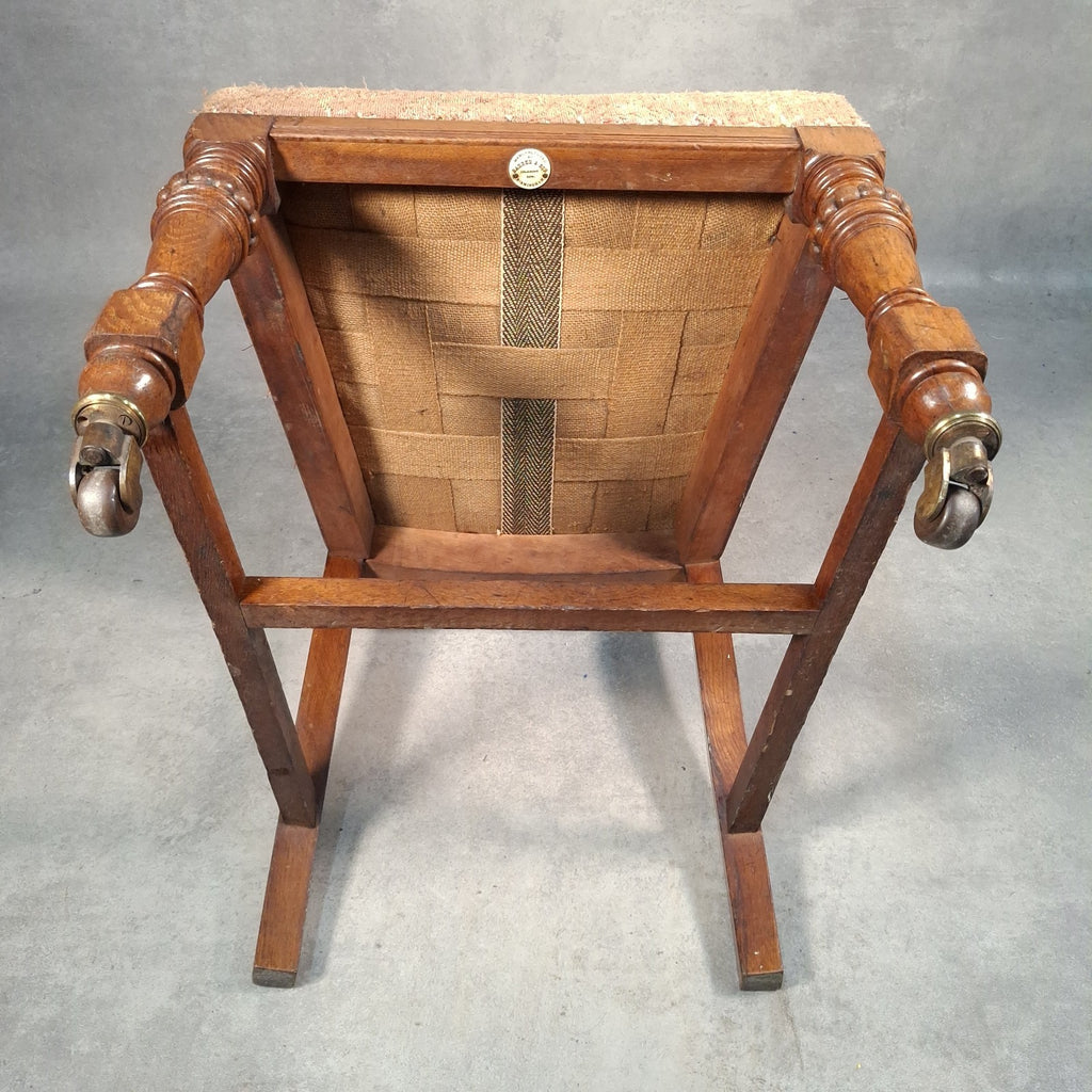 Antique Barber & Son Birmingham Walnut Carved Dining Hall Chair Brass Castors