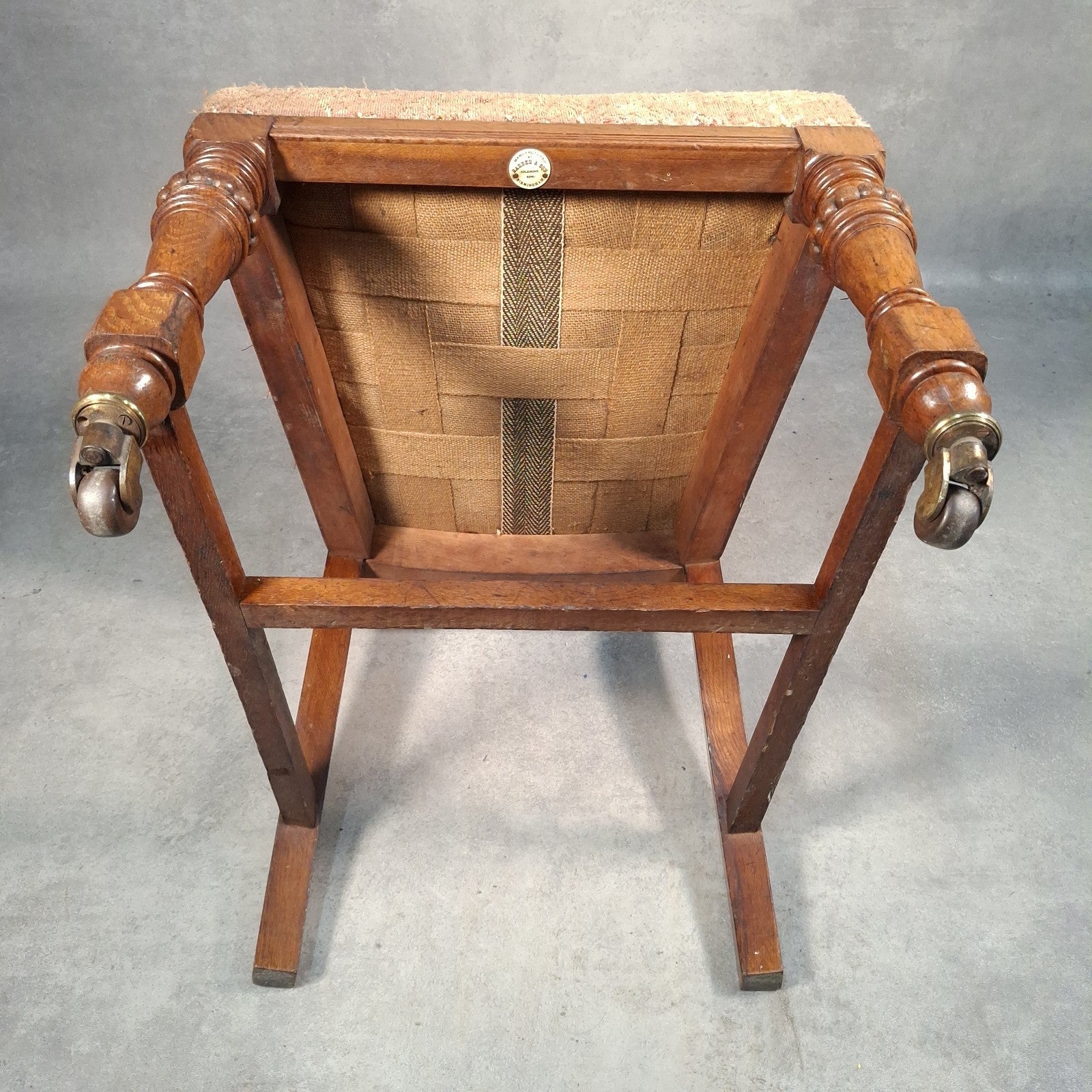Antique Barber & Son Birmingham Walnut Carved Dining Hall Chair Brass Castors