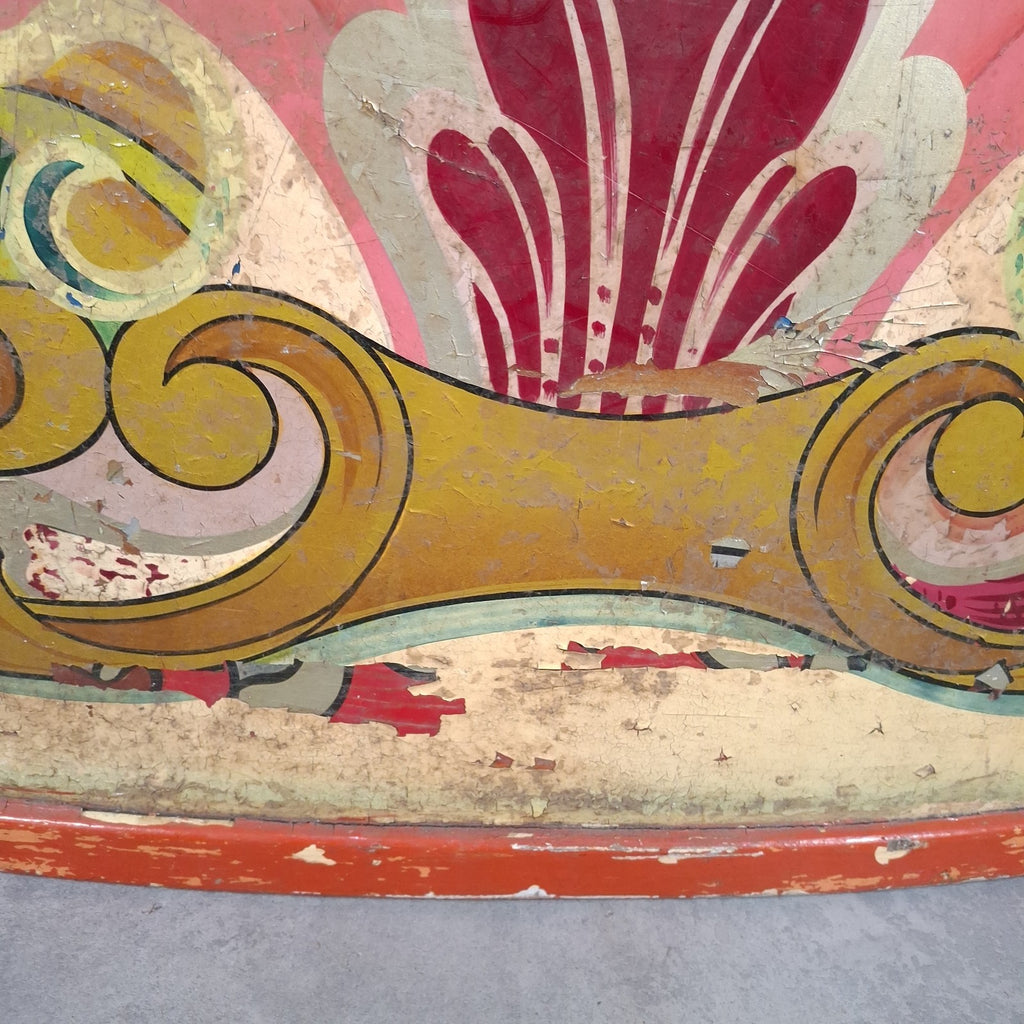 Antique Victorian Fairground Ride Panel | Hand-Painted Curved Timber | c.1890-1915 | Used