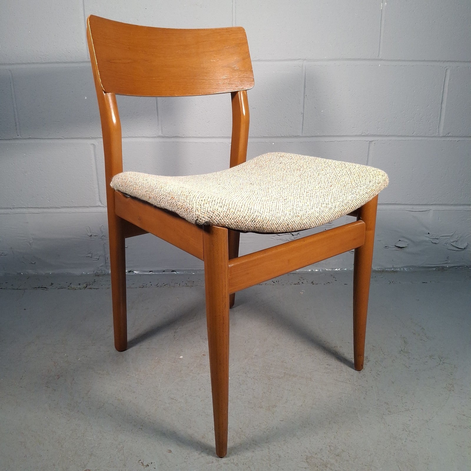Vintage Mid-Century Modern Dining Chair | Teak Tone Wood & Woven Seat | Used | Previously Glued