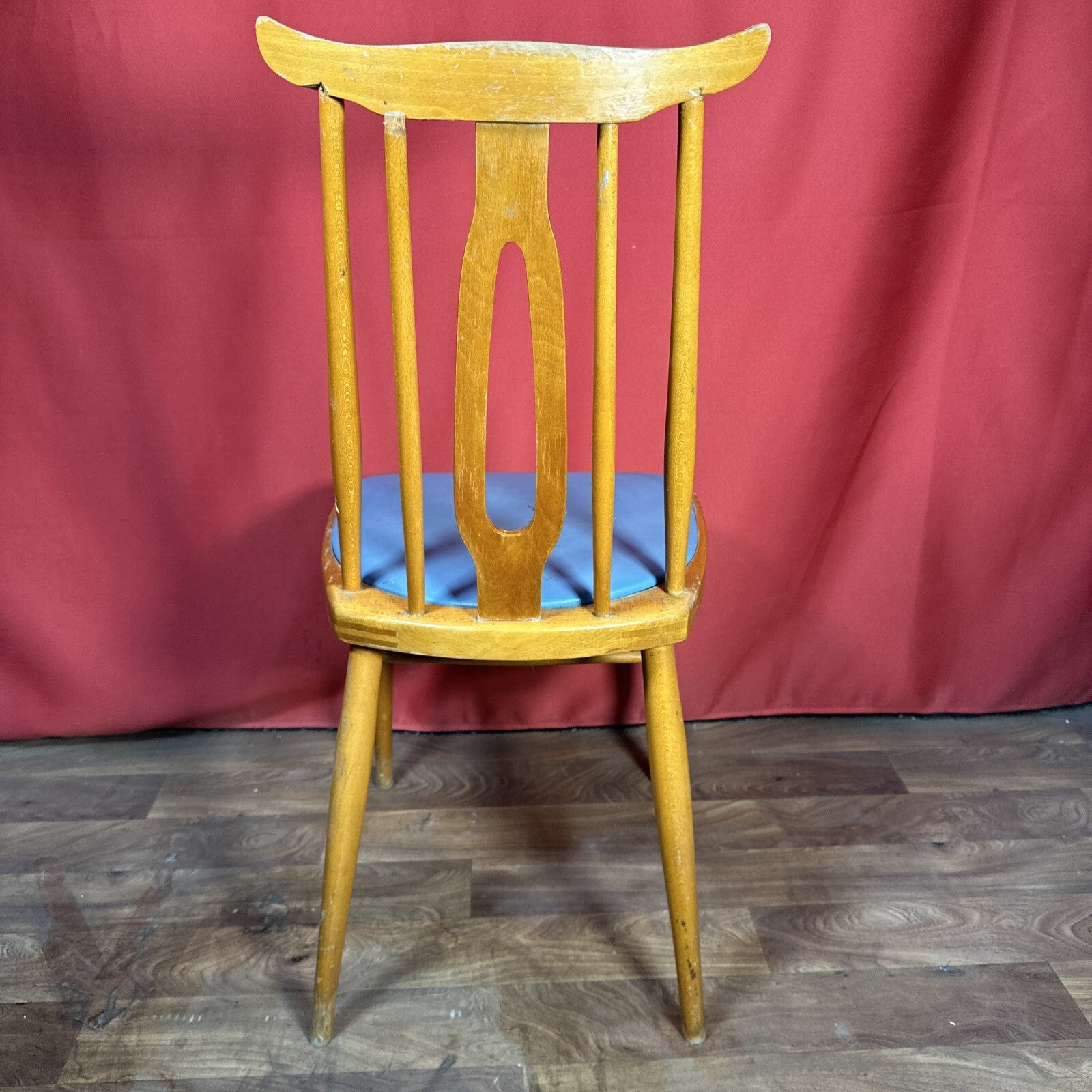 Dining Chair Mid Century Blue Vinyl Seat Cushion Made In Romania PROP