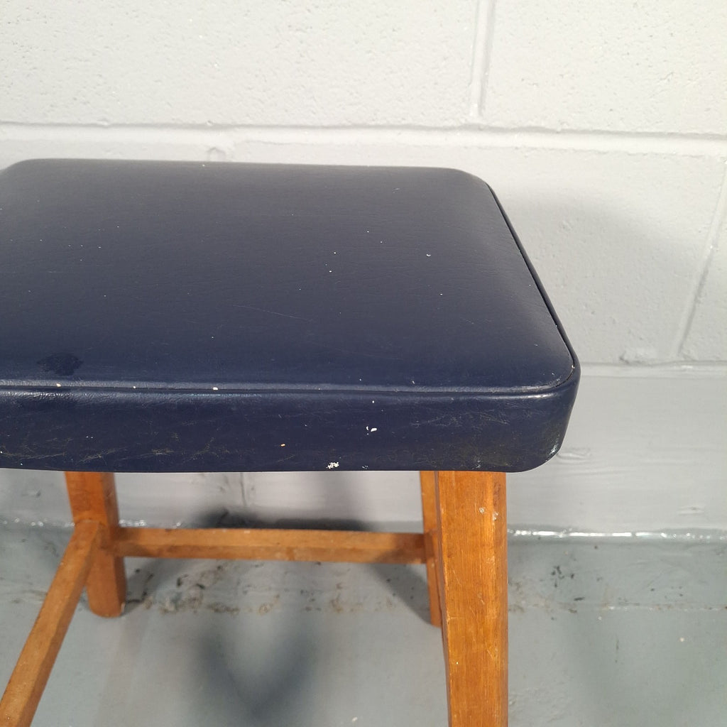 Mid Century Stool Blue Leatherette Topped Vintage Prop