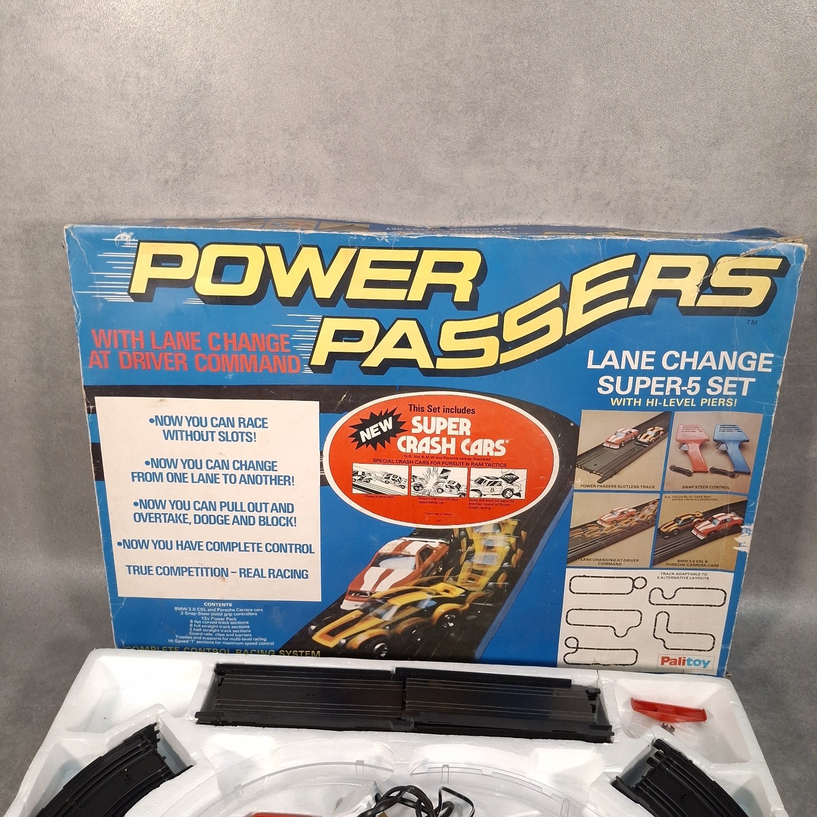 Vintage Palitoy Power Passers Lane Change Super-5 Set Slotless Racing Boxed