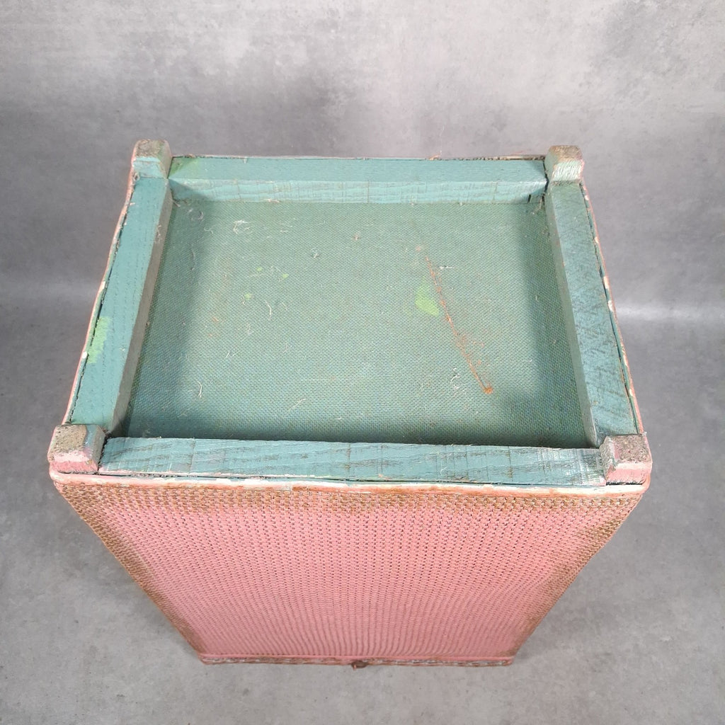Vintage Pink Lloyd Loom Style Woven Fibre Laundry Basket / Linen Hamper - 1950s, Used, Green Original Colour