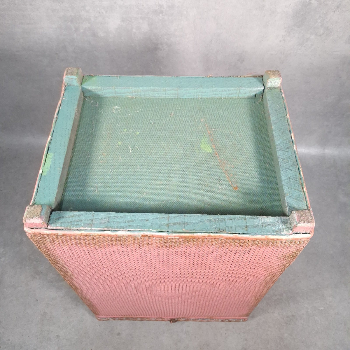 Vintage Pink Lloyd Loom Style Woven Fibre Laundry Basket / Linen Hamper - 1950s, Used, Green Original Colour