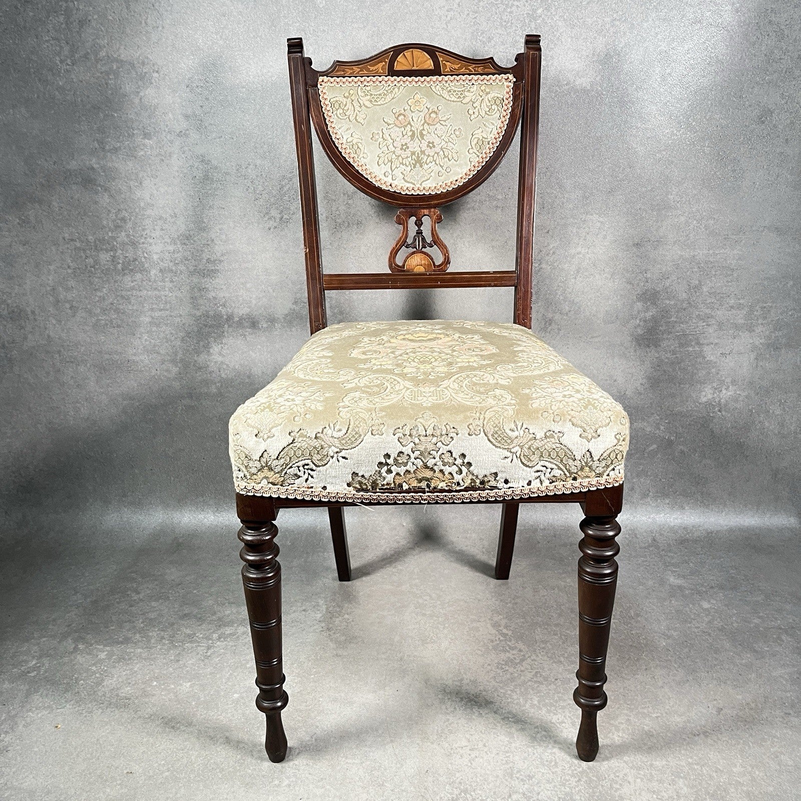 Bedroom Chair Edwardian Inlaid Mahogany Satinwood Fan Motif Detail c1900 Antique