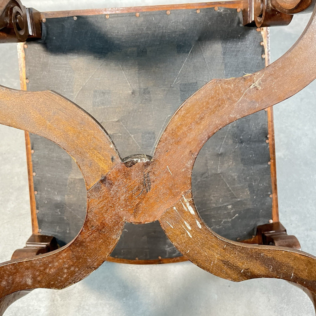 Antique Victorian Renaissance Revival Oak Hall Chair c.1880s Tooled Leather Seat