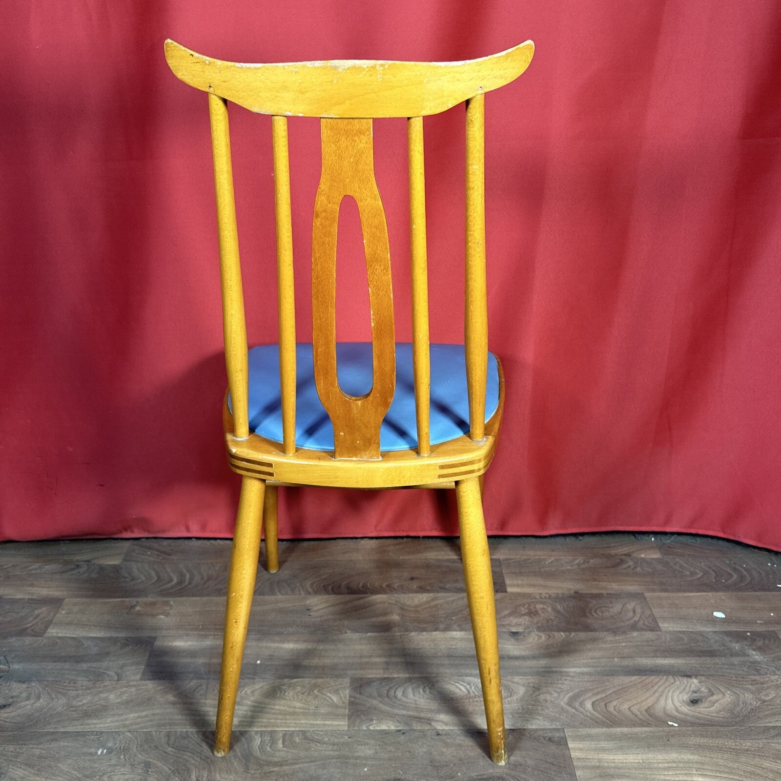 Dining Chair Mid Century Blue Vinyl Seat Cushion Made In Romania PROP