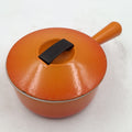 Vintage Cousances 18 Cast Iron Saucepan with Lid - Orange Enamel - Made in France - Used