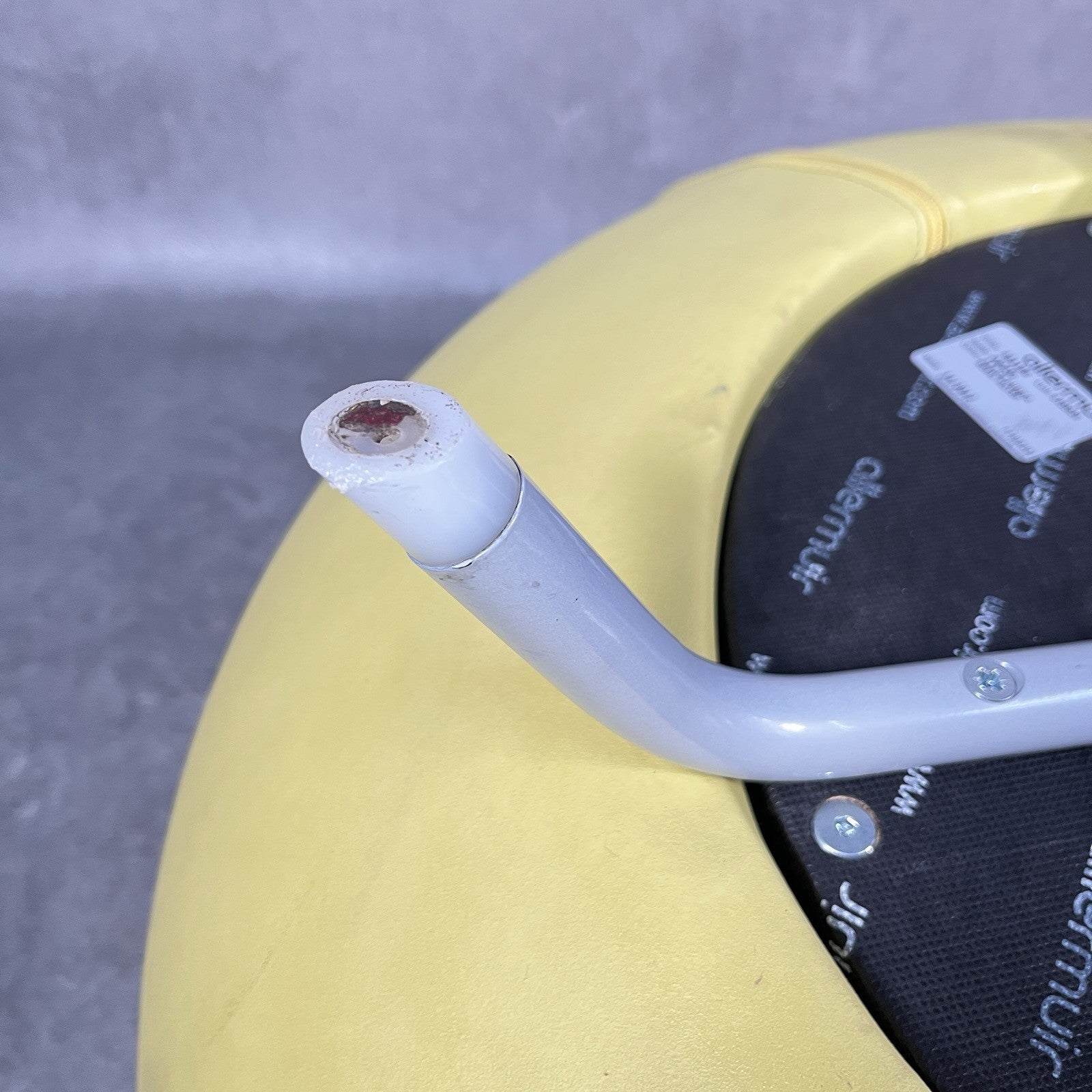 Allermuir A621 Pouf Ottoman | Yellow Vinyl | Furka Regal Silver Frame | 2012 | Commercial Grade | Used