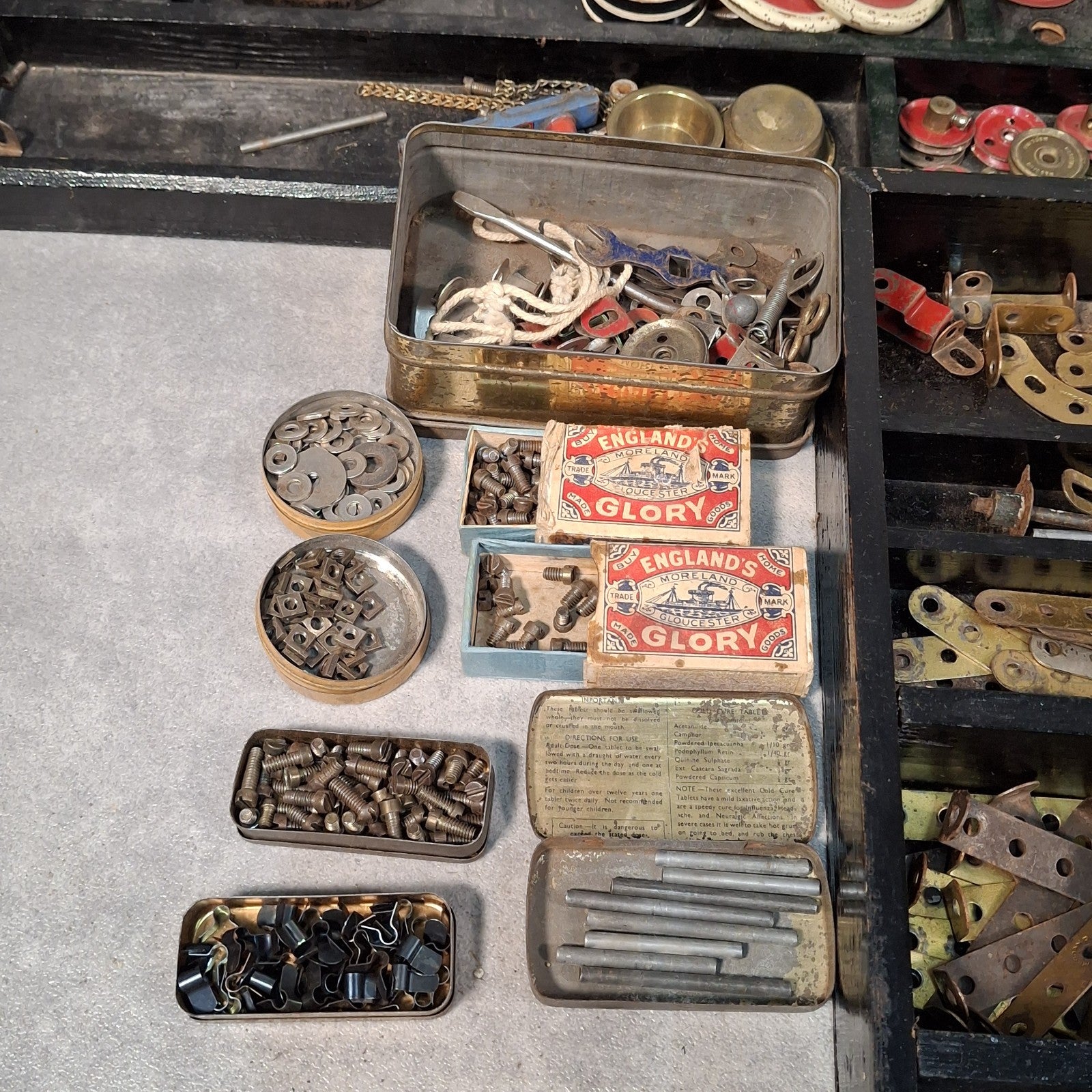 Made In England Meccano 1940s Vintage Set In Original Wooden Box Wheels Plates +