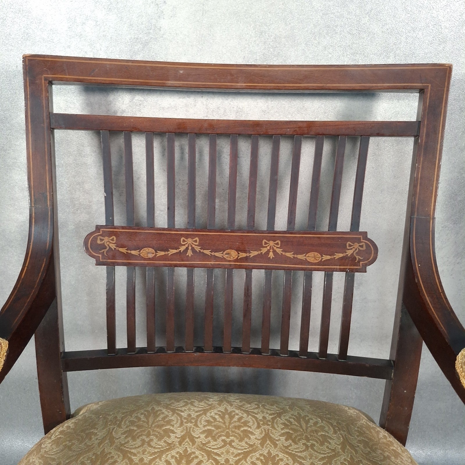 Edwardian Mahogany Elbow Armchair | Inlaid Back | Cut-Down Legs | Restoration Project | Used