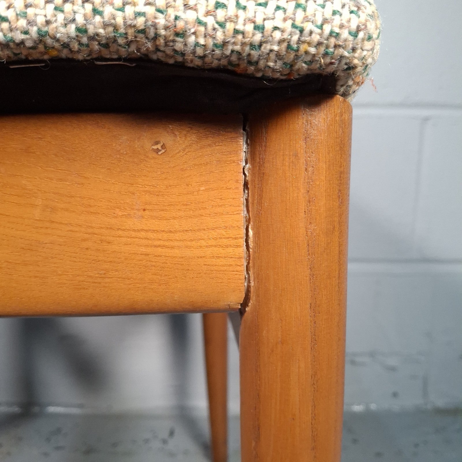 Vintage Mid-Century Modern Dining Chair | Teak Tone Wood & Woven Seat | Used | Previously Glued