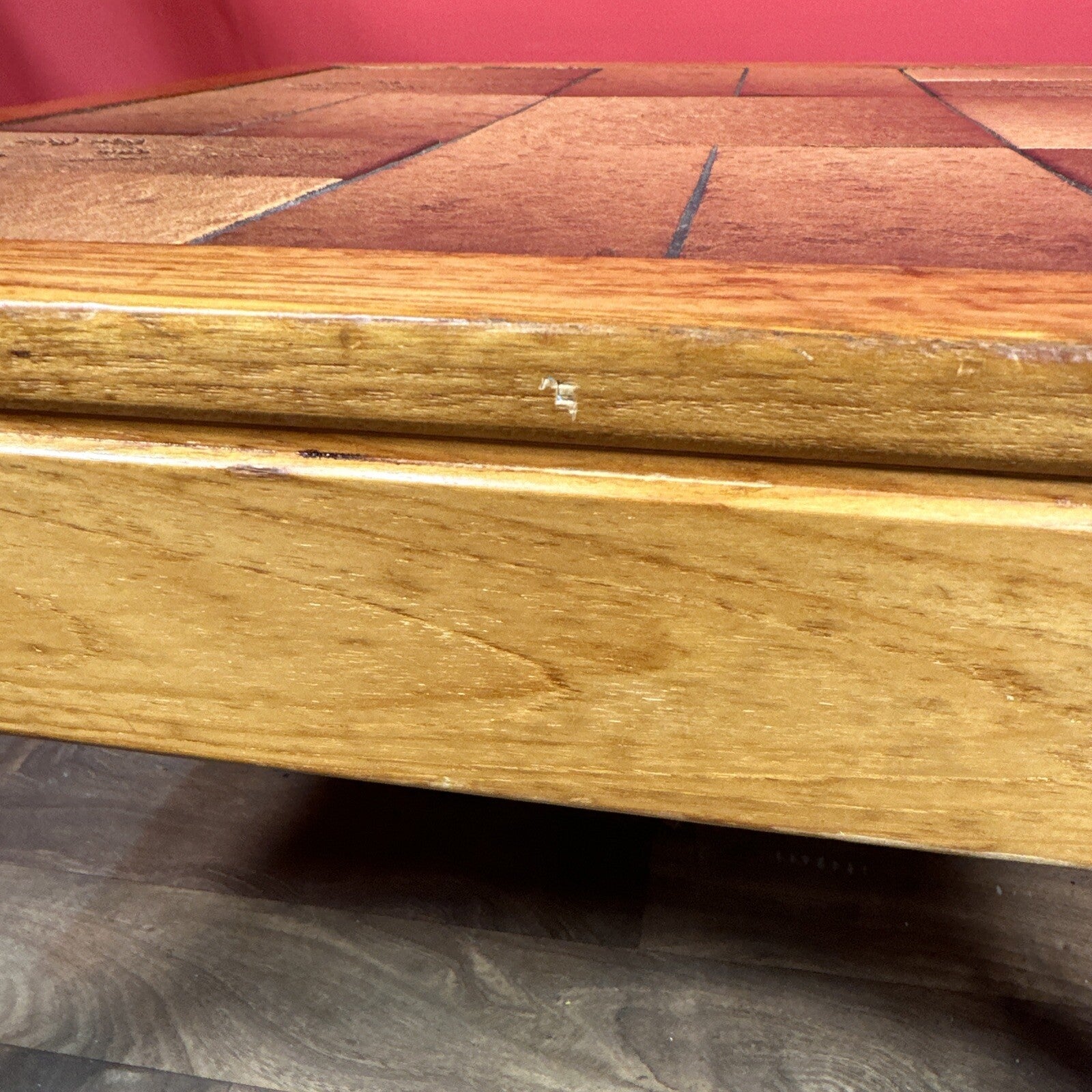 Vintage Danish Mid-Century Coffee Table | Square Teak Frame with Floral Tiled Top