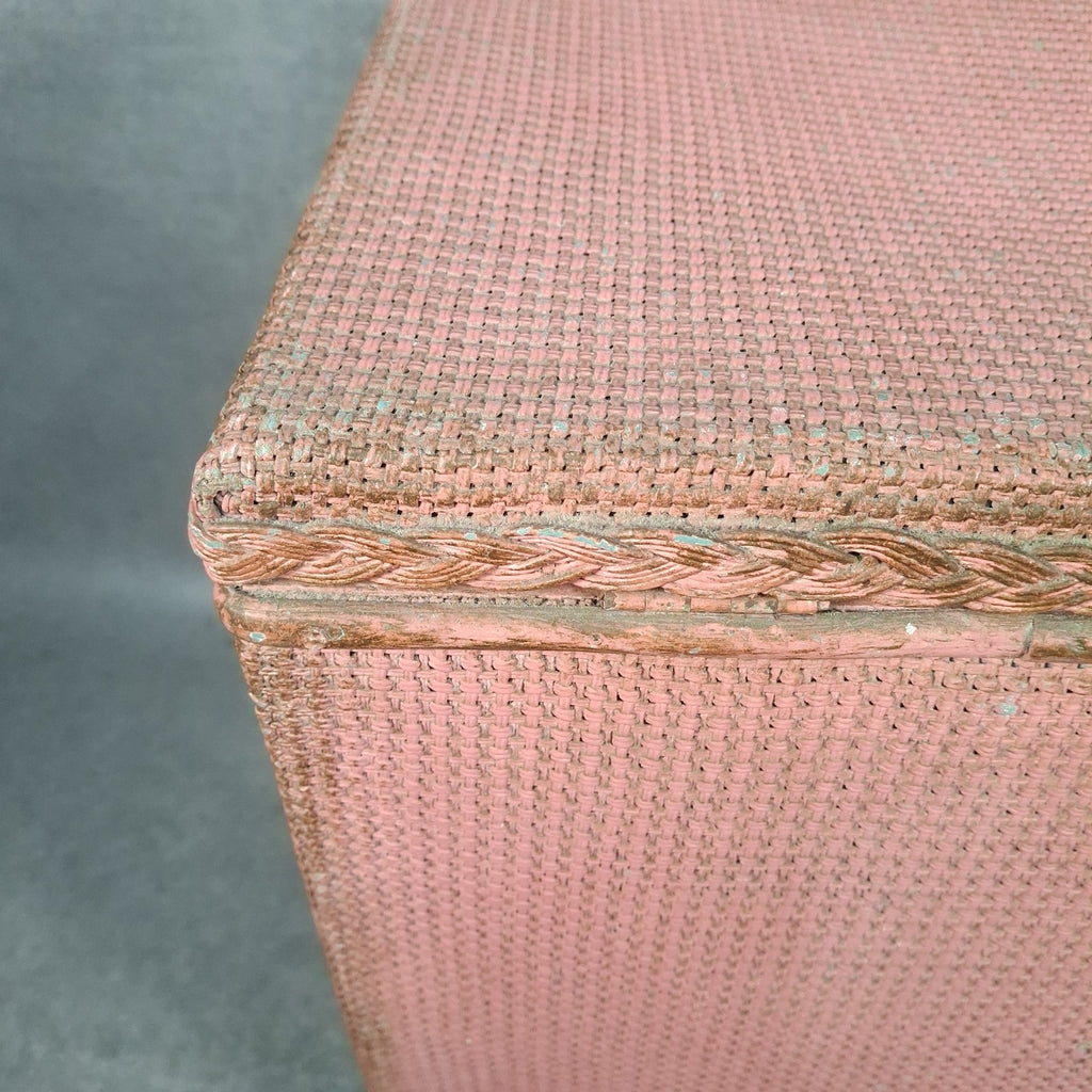 Vintage Pink Lloyd Loom Style Woven Fibre Laundry Basket / Linen Hamper - 1950s, Used, Green Original Colour