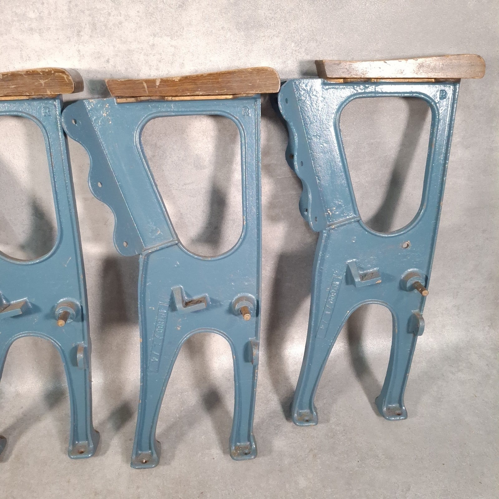 Vintage Art Deco Cinema Theatre Seats | Row of 3 Fold-Up Chairs | Red Fabric | Used