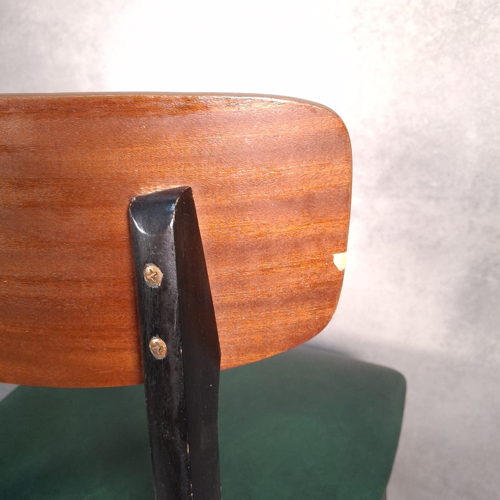 Vintage 1960s Mid-Century Dining Chair | Green Vinyl Seat | Bent Ply Backrest | Black Frame | Used