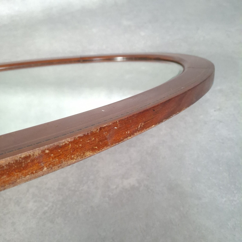 Antique Edwardian Oval Bevelled Wall Mirror | Inlaid Mahogany Frame | c.1900s | 85cm | Used