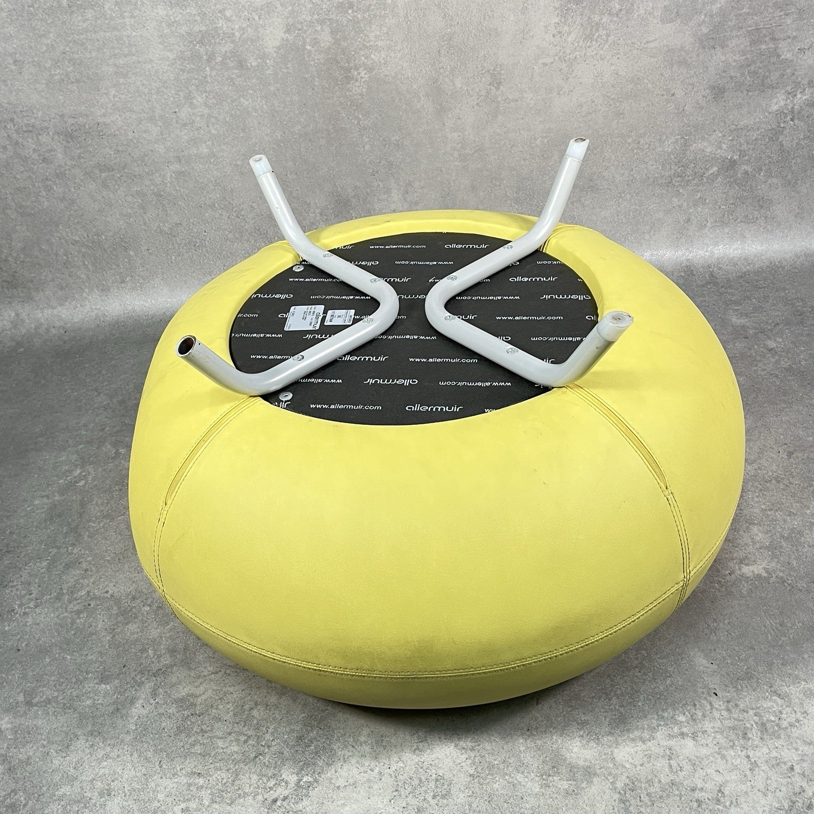 Allermuir A621 Commercial Pouf Ottoman | Yellow Vinyl | Furka Regal Silver | 2012 | Used
