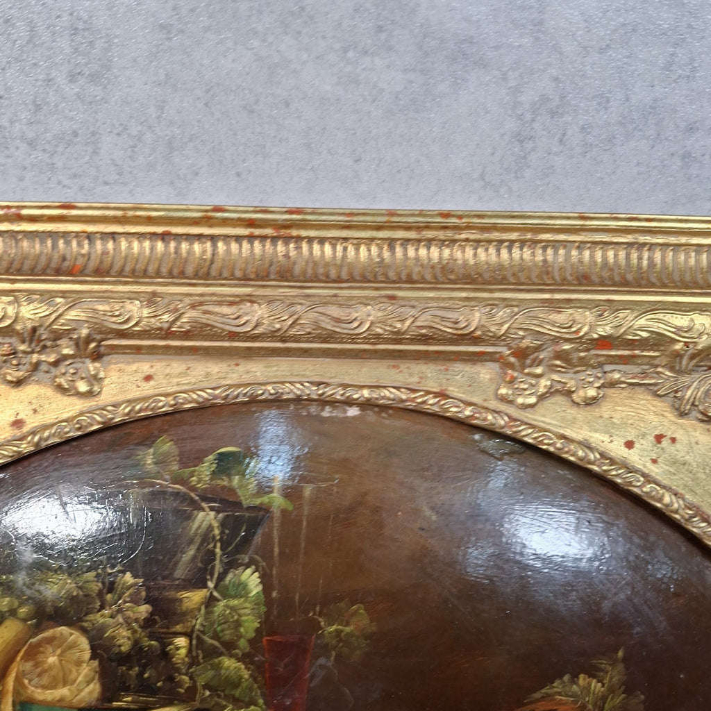 Vintage Continental Still Life Oil Painting | Grapes & Plums | Oval Convex Gilt Frame | Mid-20thC