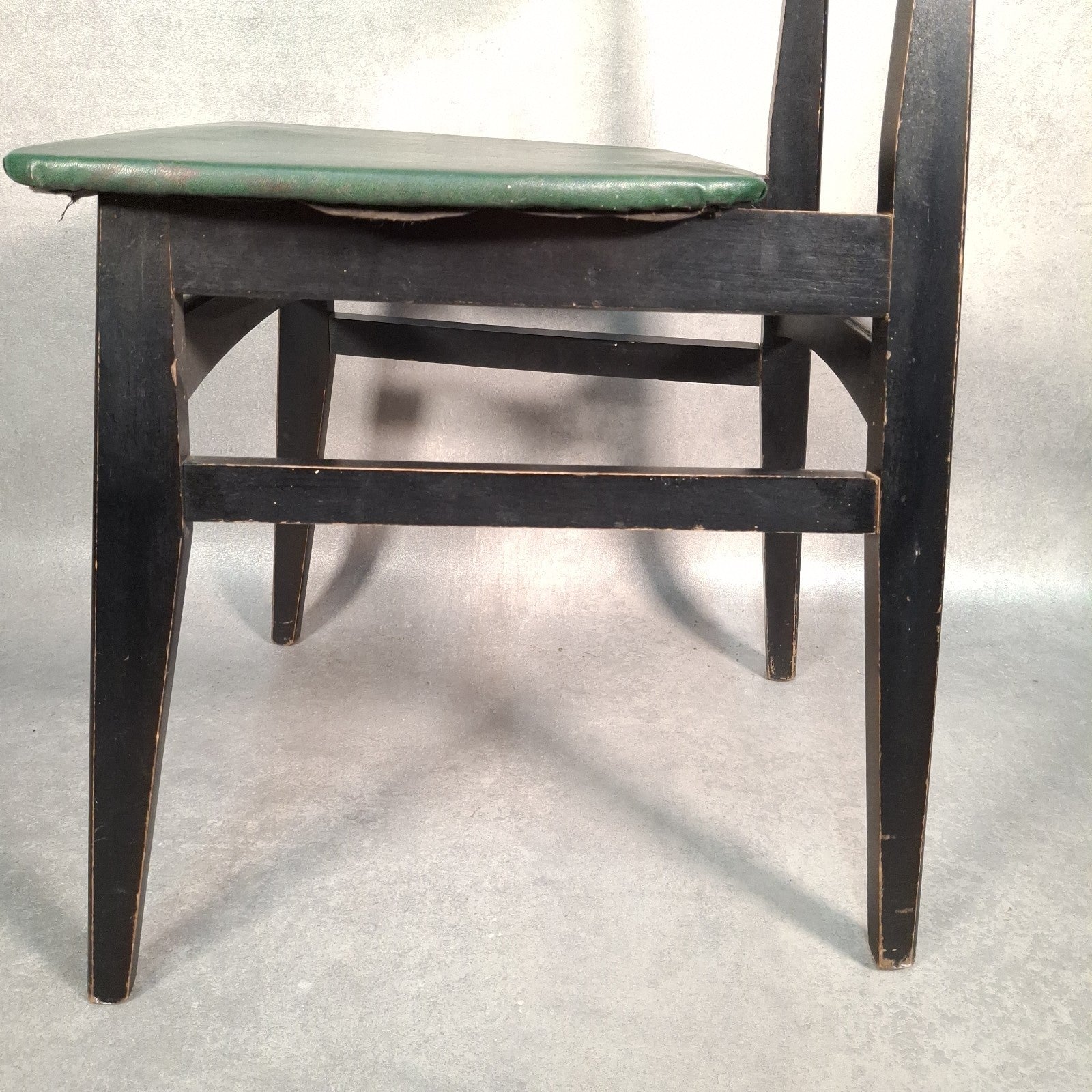 Vintage 1960s Mid-Century School Chair | Green Vinyl Seat & Bent Ply Backrest | Black Frame | Used