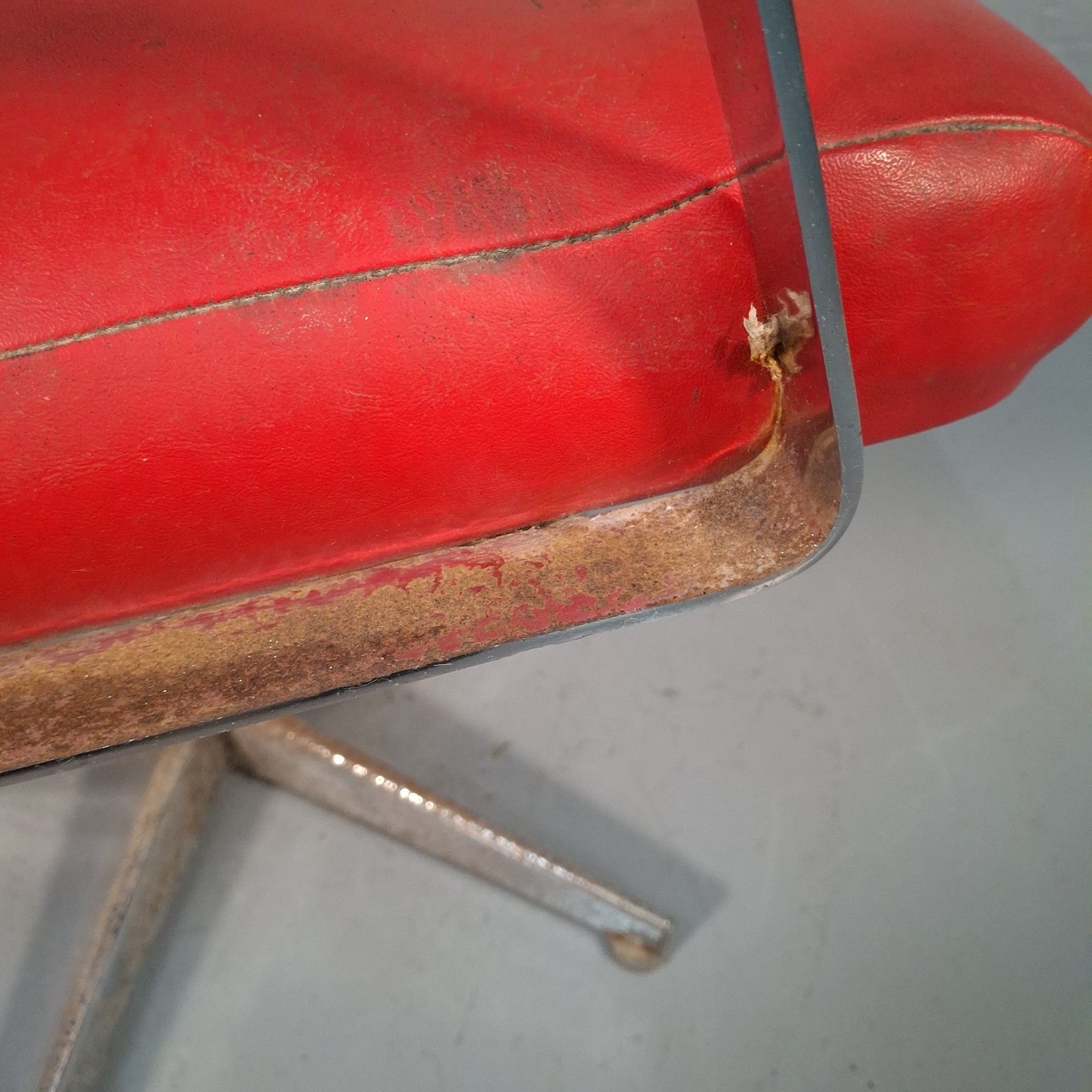 Vintage Red Vinyl Swivel Armchair | Barber Salon Style | Used | Restoration Project