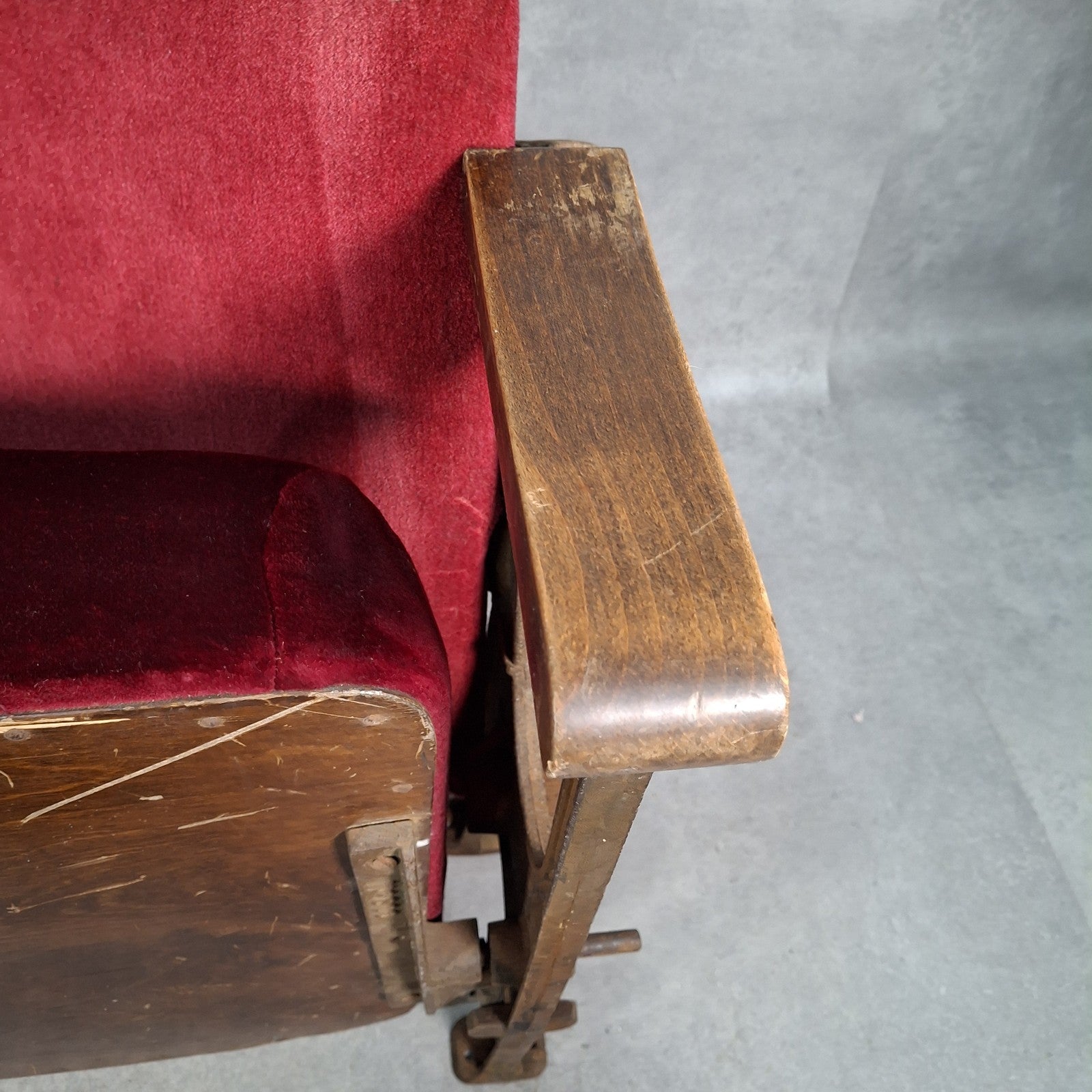 Art Deco Vintage Twin Cinema Theatre Fold-Up Seats | Red Fabric | Original Row Numbers