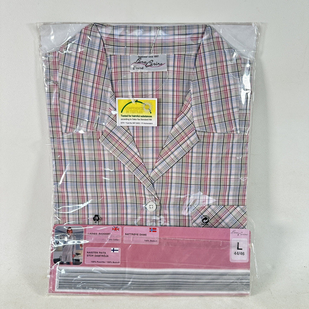 Luna Carina Ladies Bigshirt Nightshirt - 100% Cotton - Check - Size L (44/46) - New Old Stock Unopened