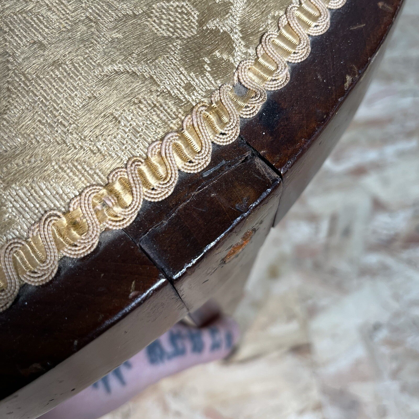 Edwardian Mahogany Upholstered Corner Chair | Oval Base | Antique | Used | Needs Repair