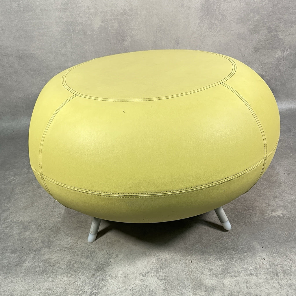 Allermuir A621 Commercial Pouf Ottoman | Yellow Vinyl | Furka Regal Silver | 2012 | Used