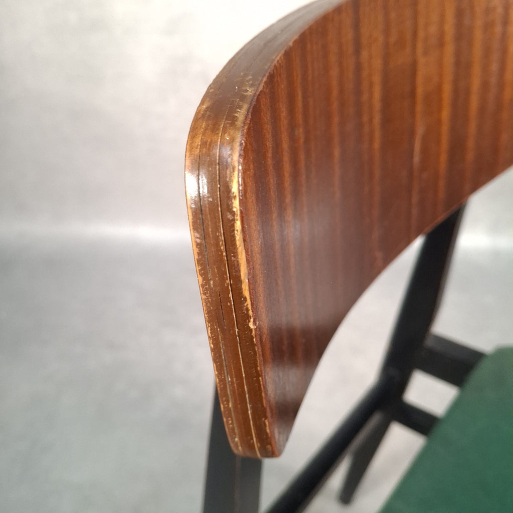Vintage Mid-Century School Chair Green Vinyl Seat & Bent Ply Backrest MCM 60s