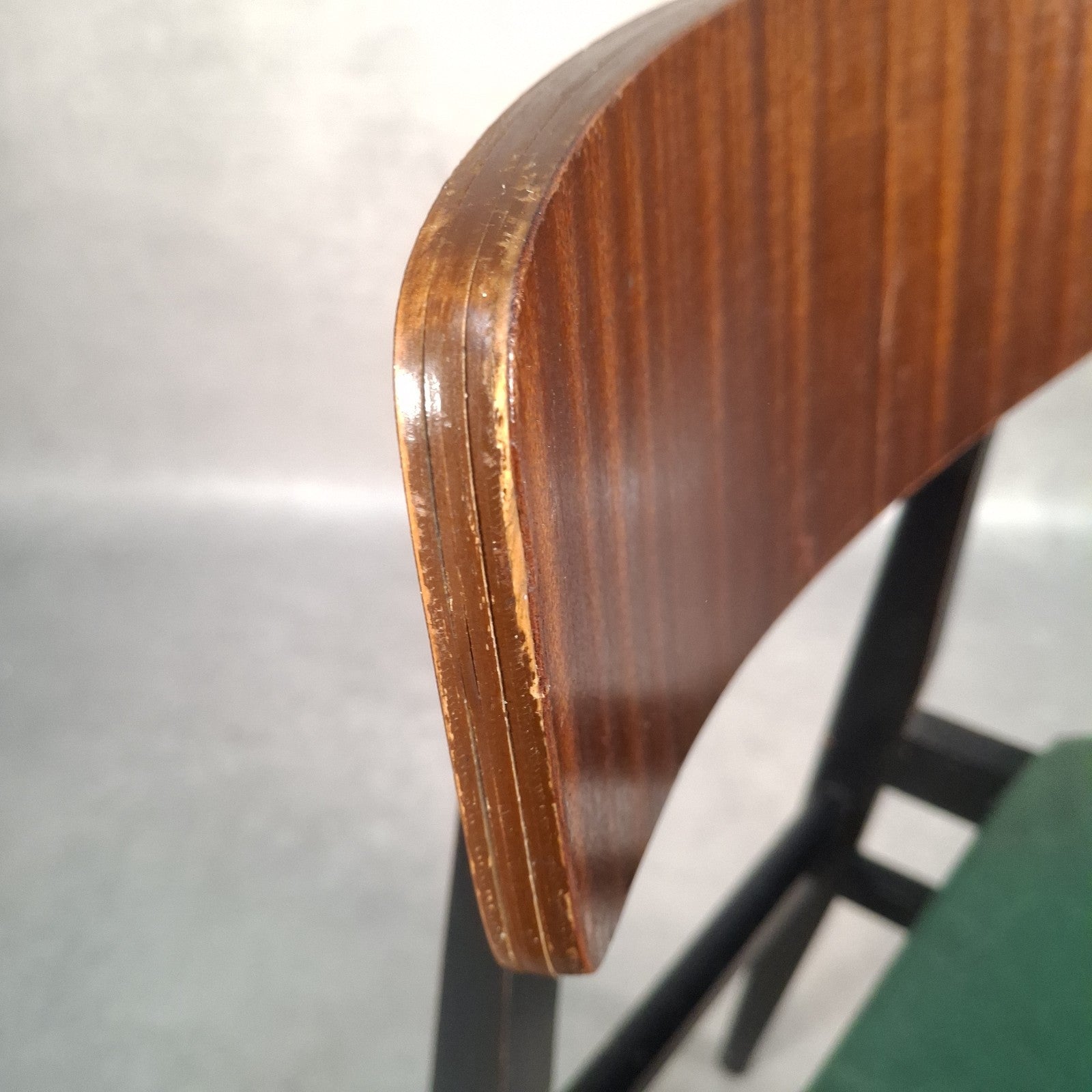 Vintage Mid-Century School Chair Green Vinyl Seat & Bent Ply Backrest MCM 60s