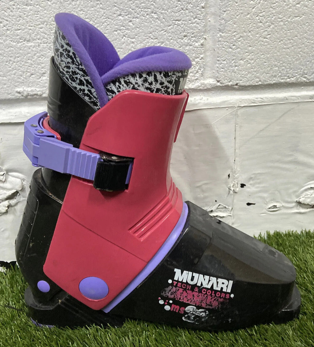 Munari Tech Color MS 22 Vintage 1990s Ski Boots - Black, Rubin & Violet - MP 25 / UK 6.5 - Made in Italy - Boxed