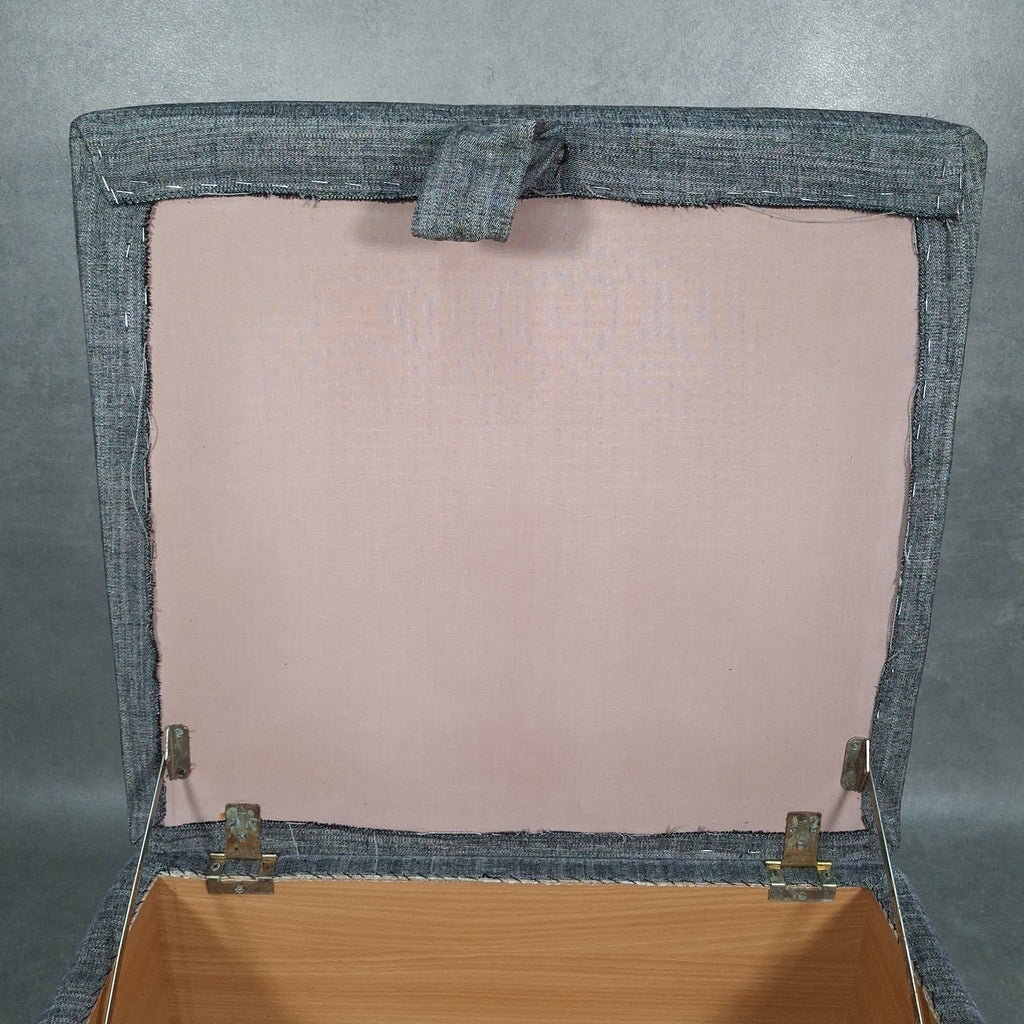 Grey Fabric Lift-Top Storage Ottoman on Castors | Reupholstered | Used